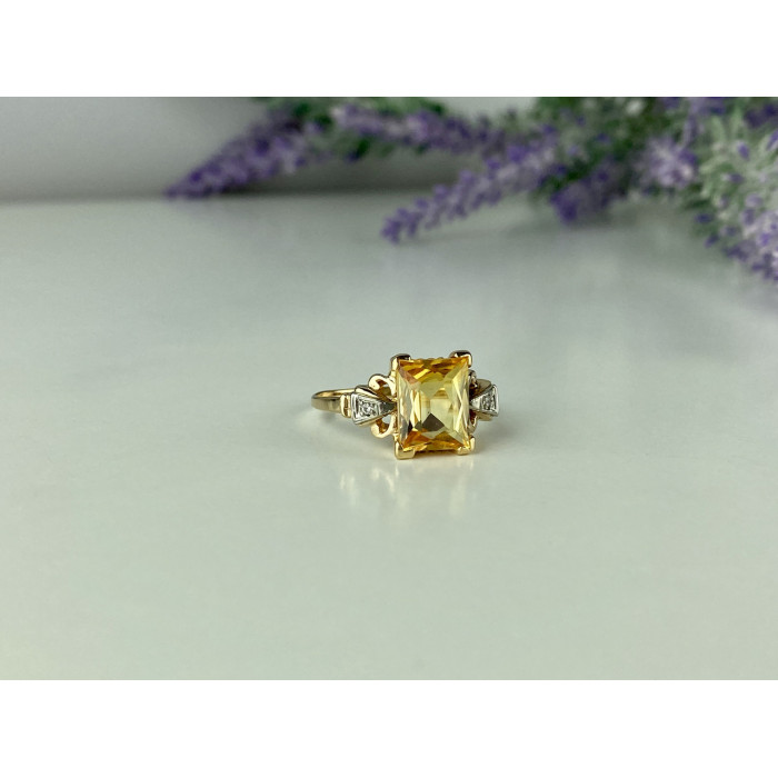 Sky Jewelry Золотое кольцо 10К (417 проба ) с желтым топазом и бриллиантами