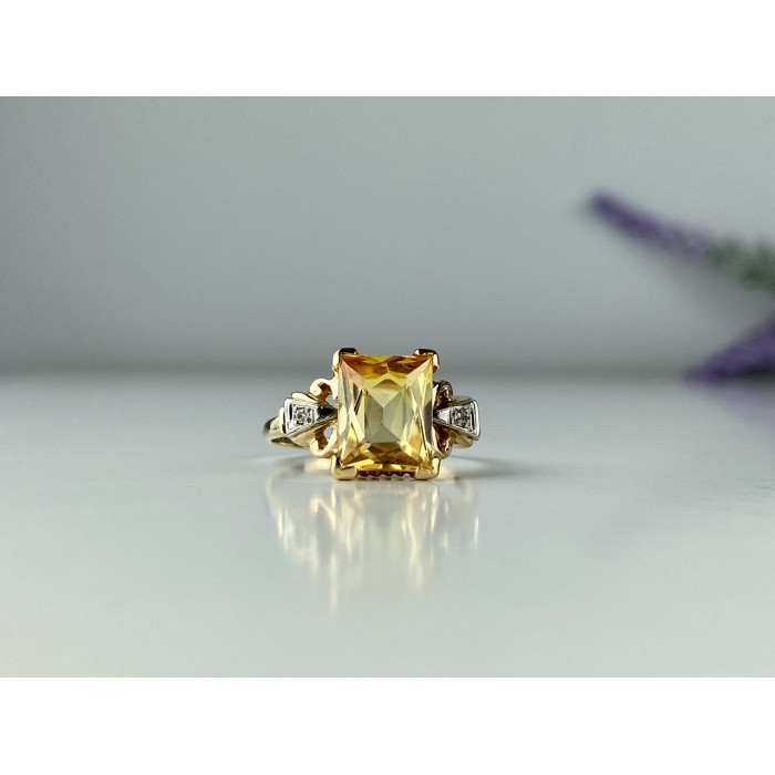 Sky Jewelry Золотое кольцо 10К (417 проба ) с желтым топазом и бриллиантами