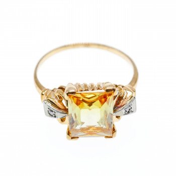 Sky Jewelry Золотое кольцо 10К (417 проба ) с желтым топазом и бриллиантами