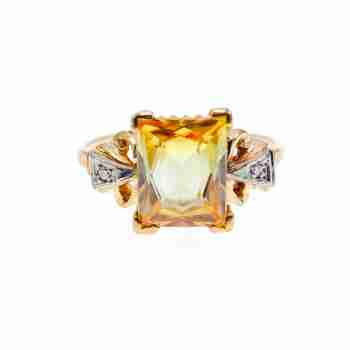 Sky Jewelry Золотое кольцо 10К (417 проба ) с желтым топазом и бриллиантами