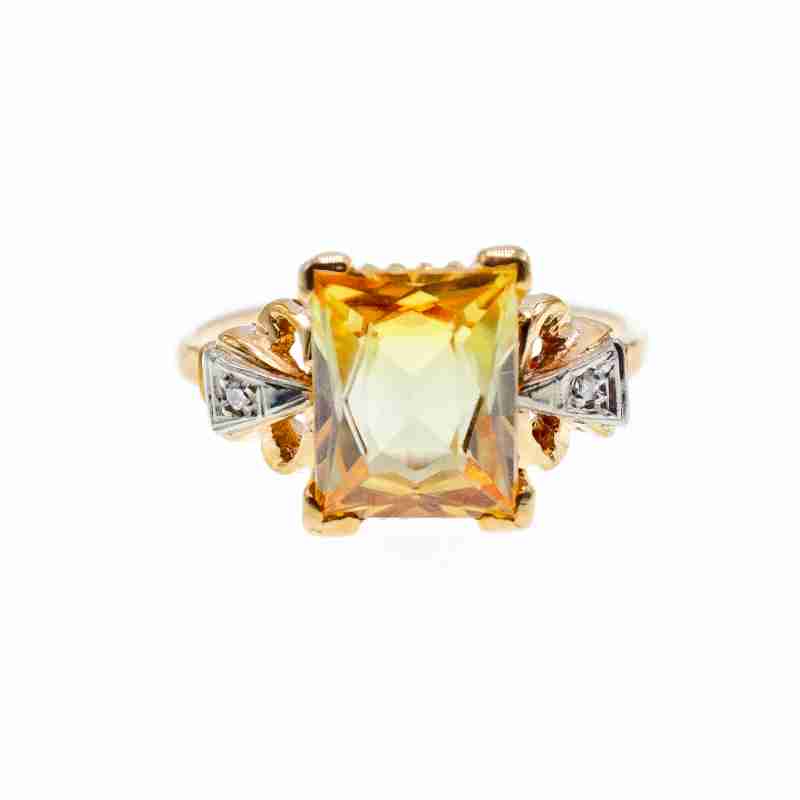 Sky Jewelry Золотое кольцо 10К (417 проба ) с желтым топазом и бриллиантами