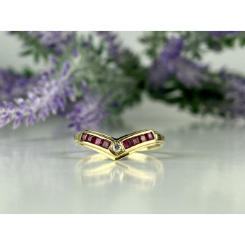 Sky Jewelry Золотое кольцо с рубинами и бриллиантом  14К (585 проба)