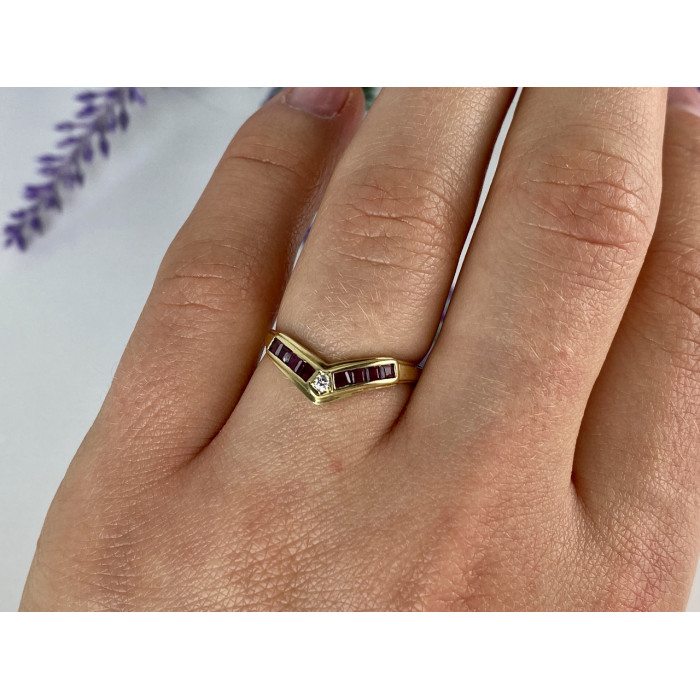 Sky Jewelry Золотое кольцо с рубинами и бриллиантом  14К (585 проба)