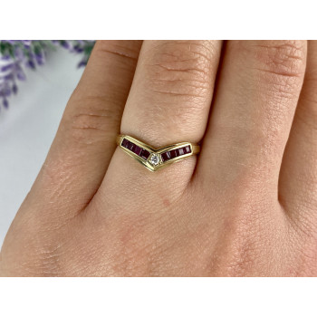 Sky Jewelry Золотое кольцо с рубинами и бриллиантом  14К (585 проба)