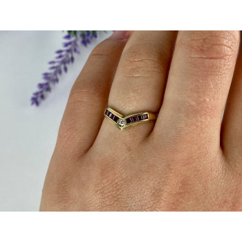 Sky Jewelry Золотое кольцо с рубинами и бриллиантом  14К (585 проба)