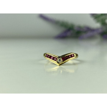 Sky Jewelry Золотое кольцо с рубинами и бриллиантом  14К (585 проба)