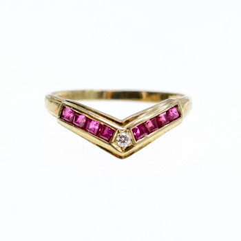 Sky Jewelry Золотое кольцо с рубинами и бриллиантом  14К (585 проба)