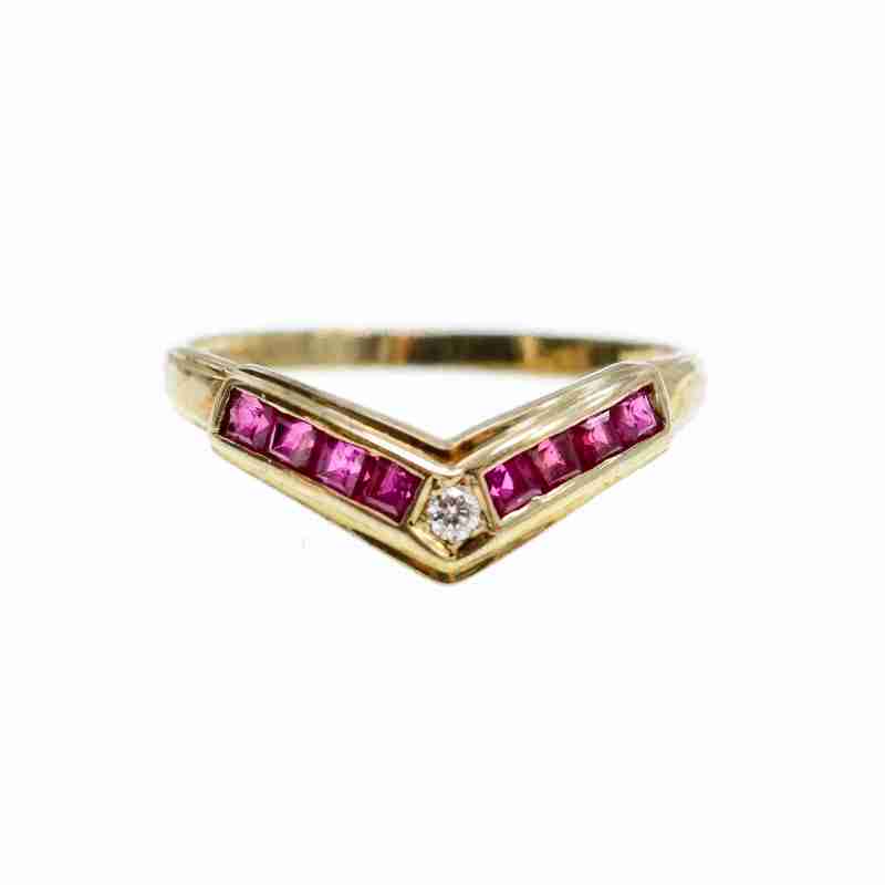 Sky Jewelry Золотое кольцо с рубинами и бриллиантом  14К (585 проба)