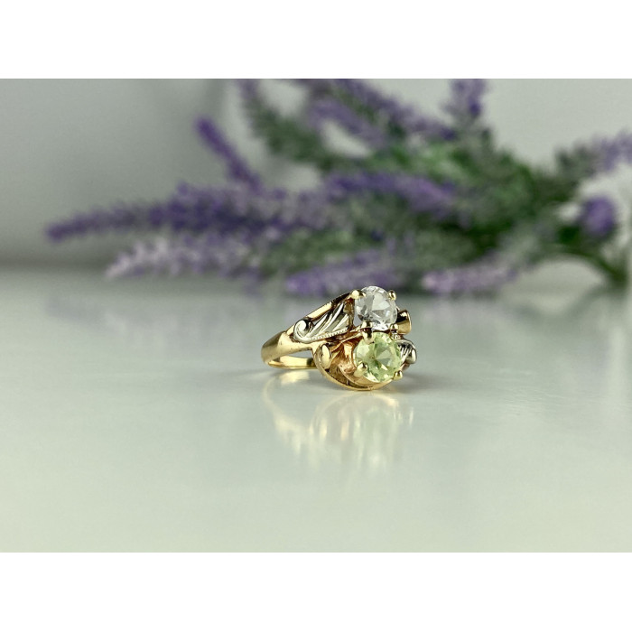 Sky Jewelry Золотое кольцо с камнями Цаворит и Гошенит