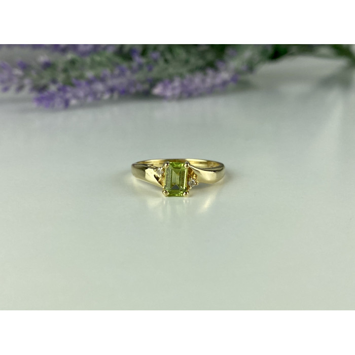 Sky Jewelry Золотое кольцо с Хризолитом и Бриллиантами    Классика