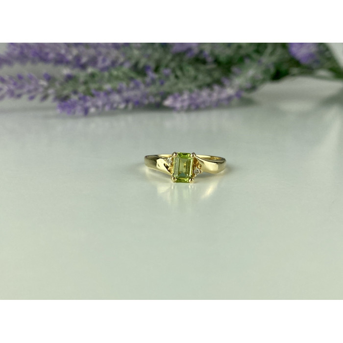 Sky Jewelry Золотое кольцо с Хризолитом и Бриллиантами    Классика