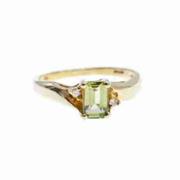 Sky Jewelry Золотое кольцо с Хризолитом и Бриллиантами    Классика