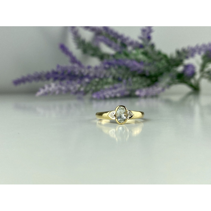 Sky Jewelry Золотое кольцо с Аквамарином и Бриллиантами   Классика