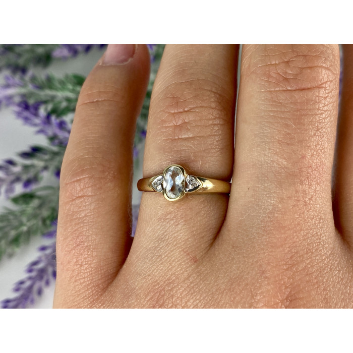 Sky Jewelry Золотое кольцо с Аквамарином и Бриллиантами   Классика