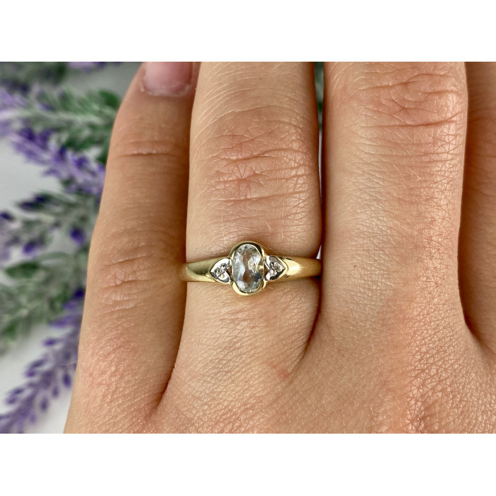 Sky Jewelry Золотое кольцо с Аквамарином и Бриллиантами   Классика