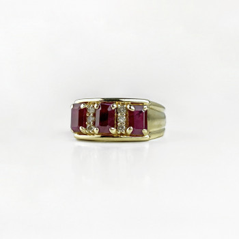 Sky Jewelry Золотое кольцо с рубинами и бриллиантами 14К 585 проба