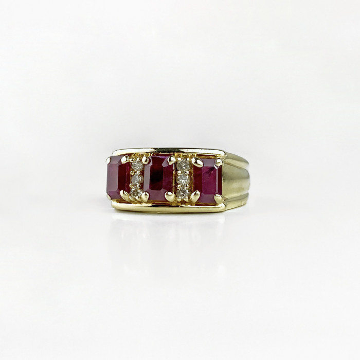 Sky Jewelry Золотое кольцо с рубинами и бриллиантами 14К 585 проба