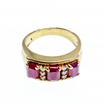 Sky Jewelry Золотое кольцо с рубинами и бриллиантами 14К 585 проба