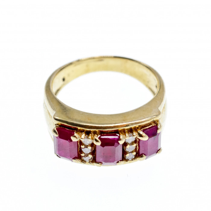 Sky Jewelry Золотое кольцо с рубинами и бриллиантами 14К 585 проба