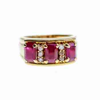 Sky Jewelry Золотое кольцо с рубинами и бриллиантами 14К 585 проба