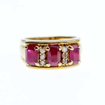 Sky Jewelry Золотое кольцо с рубинами и бриллиантами 14К 585 проба