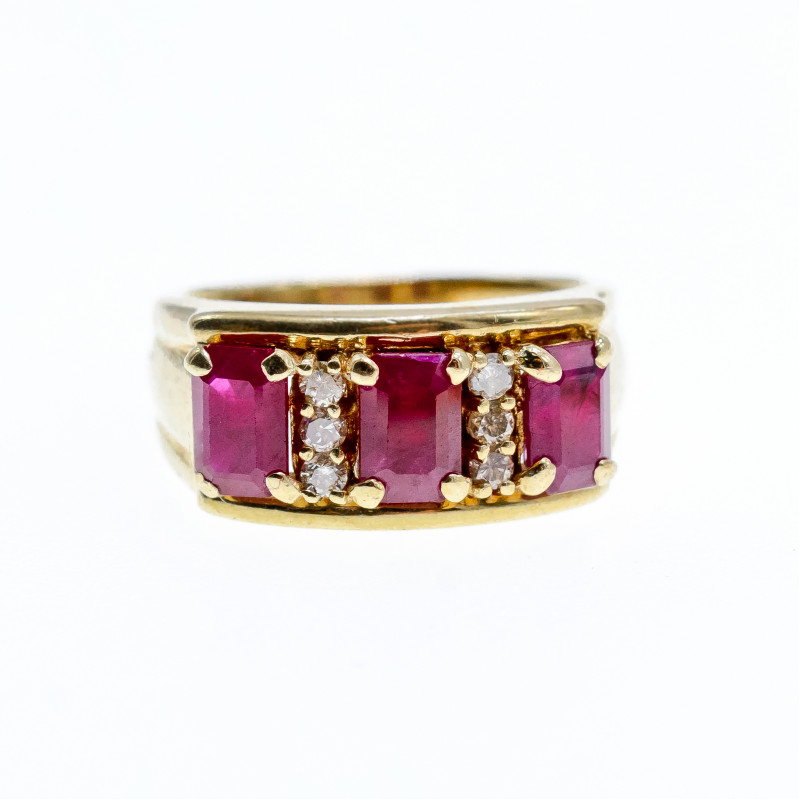 Sky Jewelry Золотое кольцо с рубинами и бриллиантами 14К 585 проба