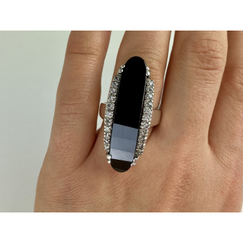 Sky Jewelry Серебряное кольцо с камнями нефрит и кварц