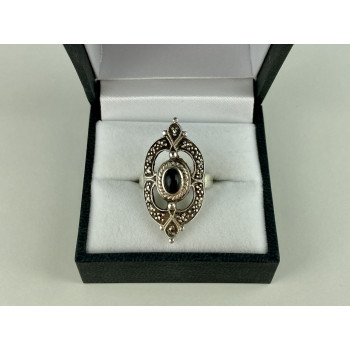 Sky Jewelry Винтажное Серебряное Кольцо с Черным Ониксом и Марказитом