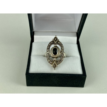 Sky Jewelry Винтажное Серебряное Кольцо с Черным Ониксом и Марказитом