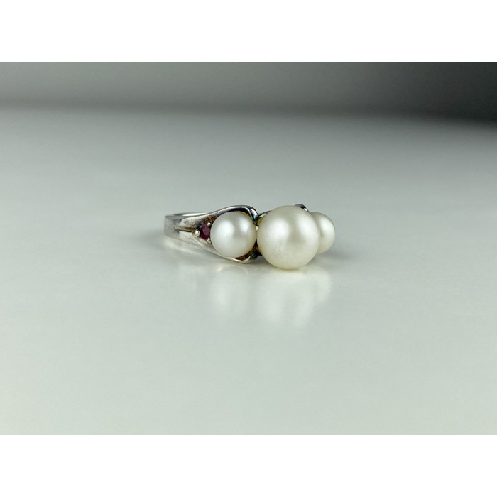 Sky Jewelry Серебряное кольцо с Жемчугом и Рубинами