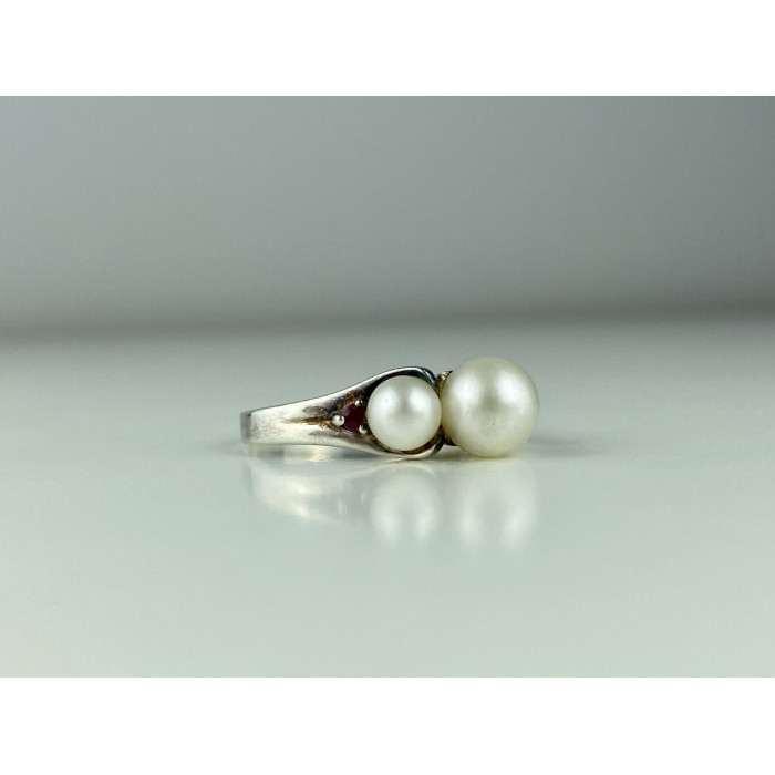 Sky Jewelry Серебряное кольцо с Жемчугом и Рубинами