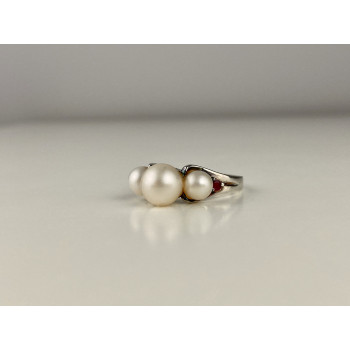 Sky Jewelry Серебряное кольцо с Жемчугом и Рубинами