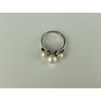 Sky Jewelry Серебряное кольцо с Жемчугом и Рубинами