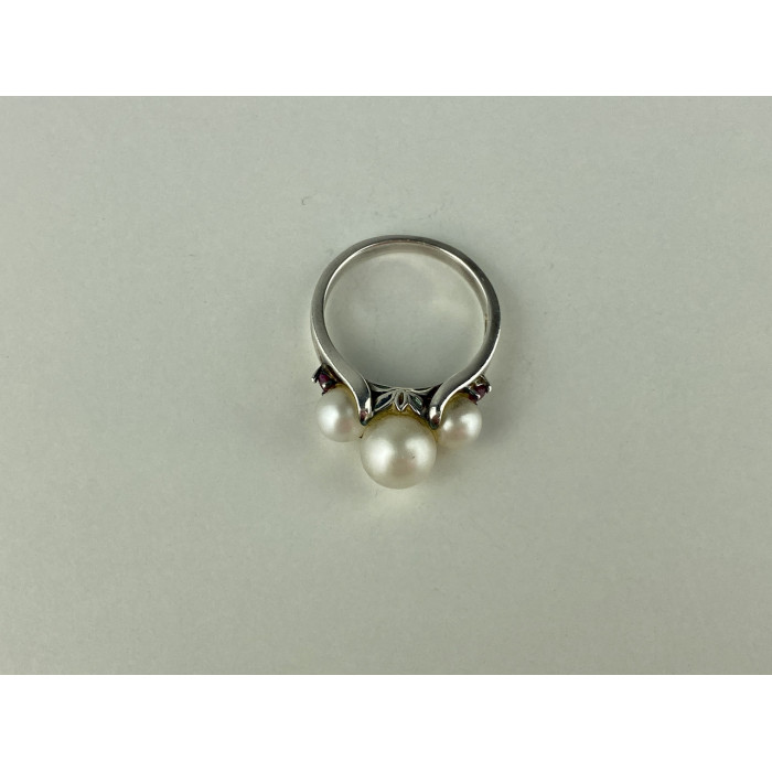 Sky Jewelry Серебряное кольцо с Жемчугом и Рубинами