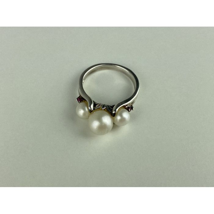 Sky Jewelry Серебряное кольцо с Жемчугом и Рубинами