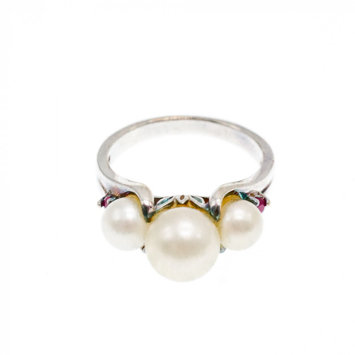 Sky Jewelry Серебряное кольцо с Жемчугом и Рубинами