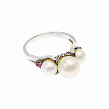 Sky Jewelry Серебряное кольцо с Жемчугом и Рубинами