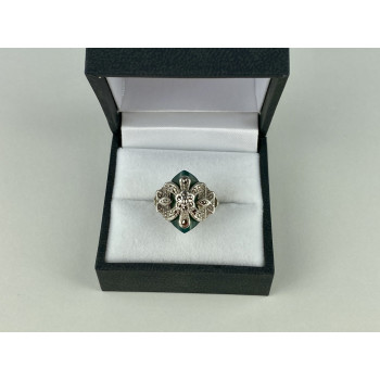 Sky Jewelry Серебряное кольцо с зеленым нефритом и камнями морион