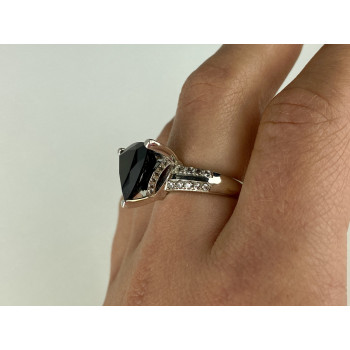 Sky Jewelry Серебряное кольцо с камнями черный нефрит и кварц   Классика