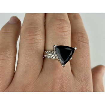 Sky Jewelry Серебряное кольцо с камнями черный нефрит и кварц   Классика