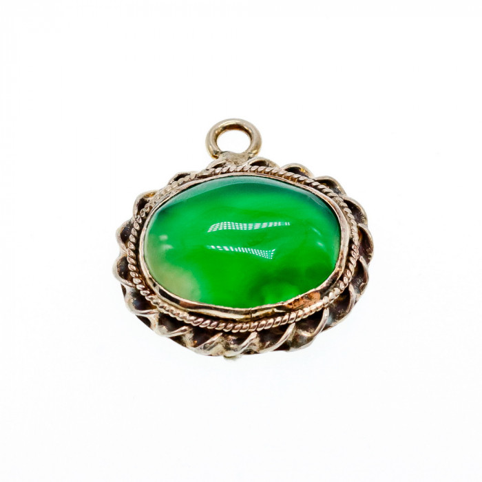 Sky Jewelry Серебряный винтажный кулон с зеленым агатом