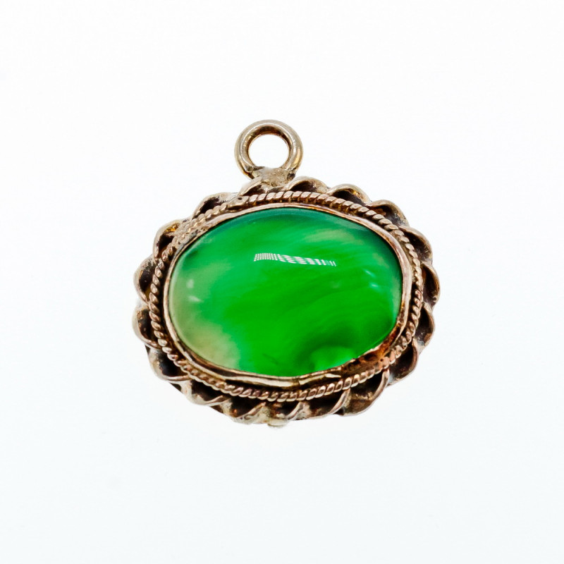 Sky Jewelry Серебряный винтажный кулон с зеленым агатом