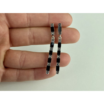 Sky Jewelry Серебряные серьги 925 проба с нефритом и камнями морион