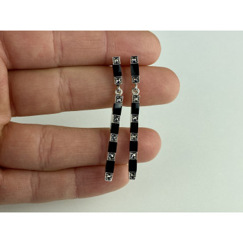 Sky Jewelry Серебряные серьги 925 проба с нефритом и камнями морион