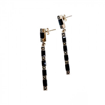 Sky Jewelry Серебряные серьги 925 проба с нефритом и камнями морион