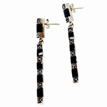 Sky Jewelry Серебряные серьги 925 проба с нефритом и камнями морион