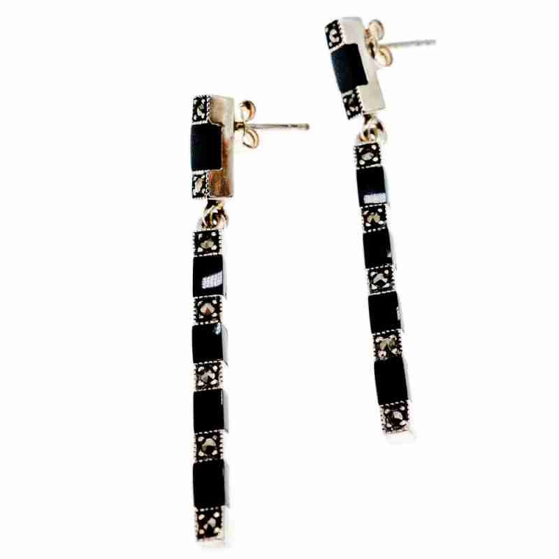 Sky Jewelry Серебряные серьги 925 проба с нефритом и камнями морион
