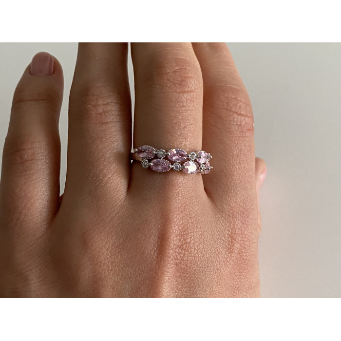 Sky Jewelry Серебряное кольцо 925 пробы с розовыми фианитами Очарование