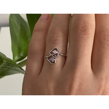 Sky Jewelry Серебряное кольцо 925 пробы с фианитами Сердца