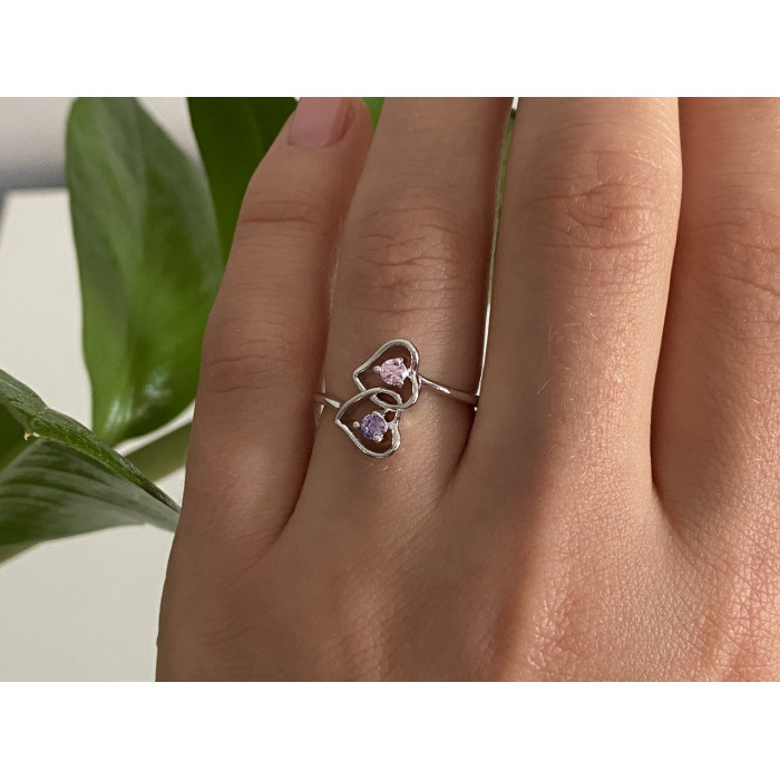 Sky Jewelry Серебряное кольцо 925 пробы с фианитами Сердца